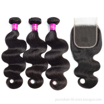 16 18 20 Inch Unprocessed Virgin Remy Peruvian Body Wave Hair Bundle 3Pcs Lot Deals With Lace Closure